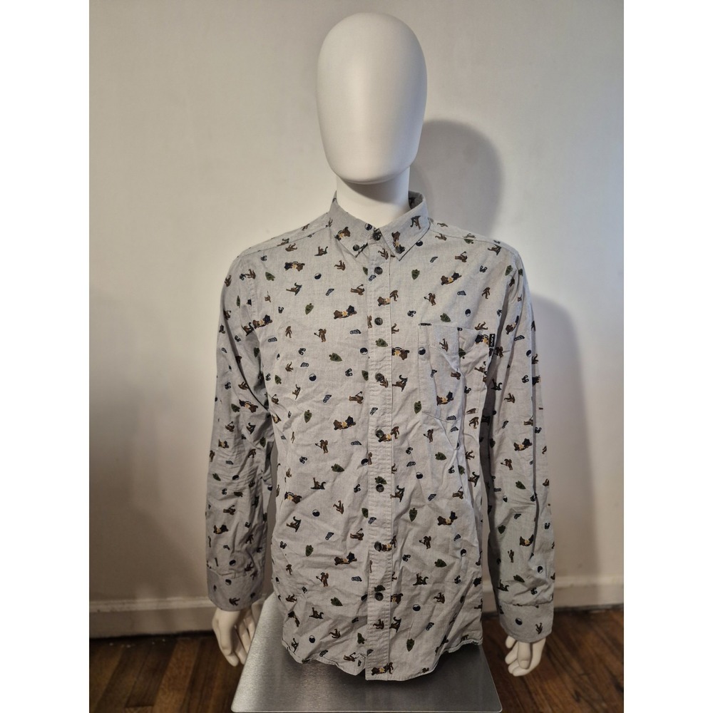 Kava Linden Long Sleeve Button Up Shirt Novelty Sasquatch Bigfoot Men Size XL